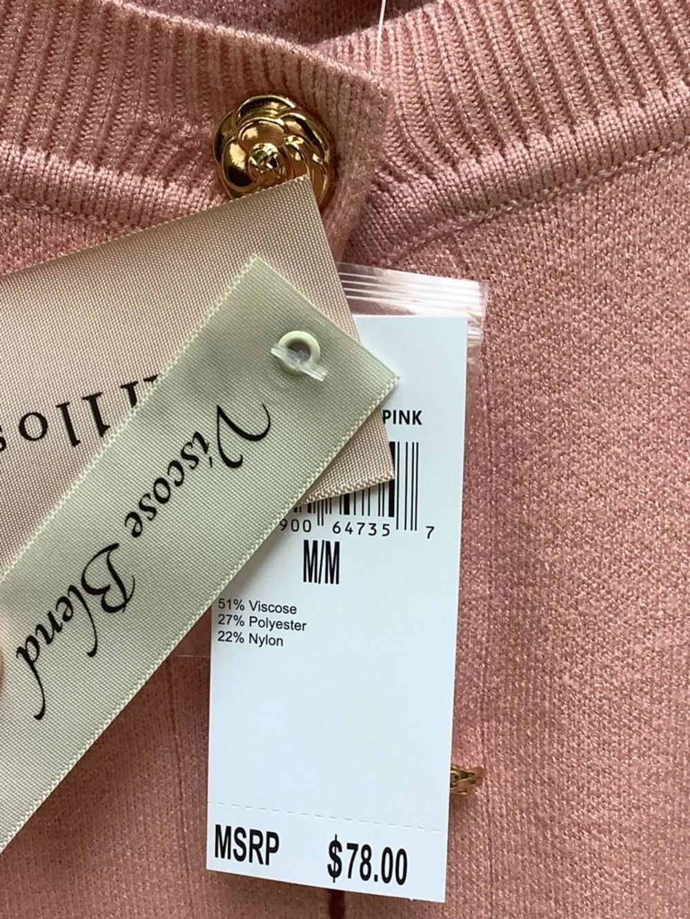 NWT $78 Philosophy Pink Embroidered Cardigan Floral Gold Rose Buttons Viscose M